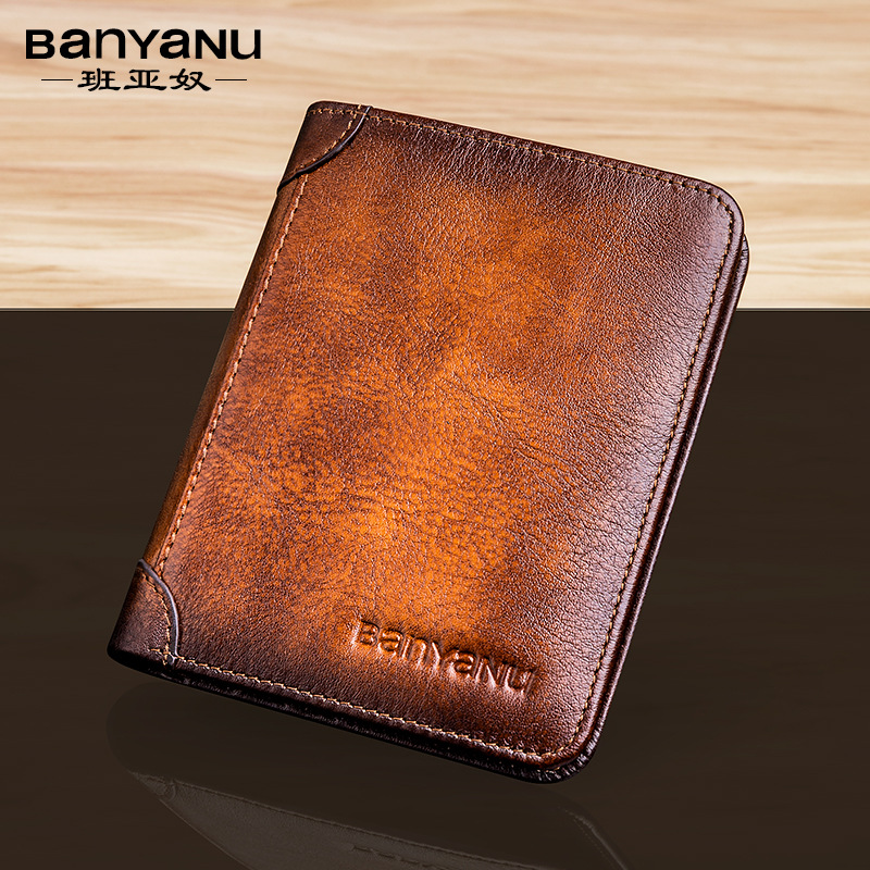 Banyanu Cross-Border Men's Wallet Rfid Anti-Theft Brush Ultra-Thin Head Layer Cowhide Short Leather Wallet Wholesale