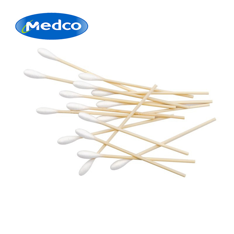 跨境专供一次性医用棉签6英尺100支盒装竹制圆头清洁灭菌检查棉棒