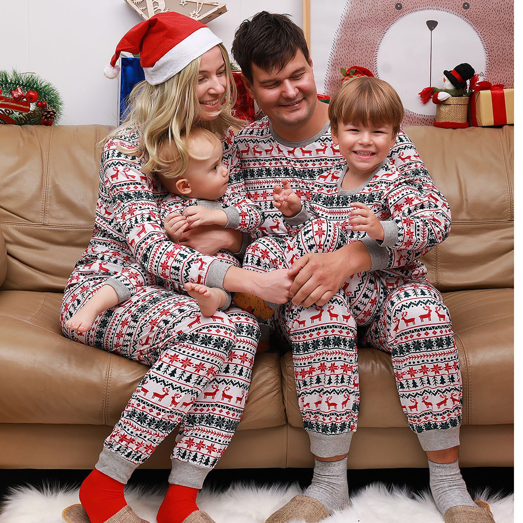 亚马逊ebay好款2020欧美圣诞节新款 亲子装家居套装睡衣图