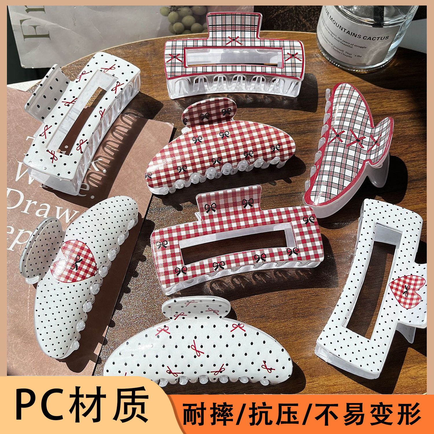 PC新款时尚水果印花发爪甜美草莓西瓜方形百搭抓夹外出鲨鱼夹发饰