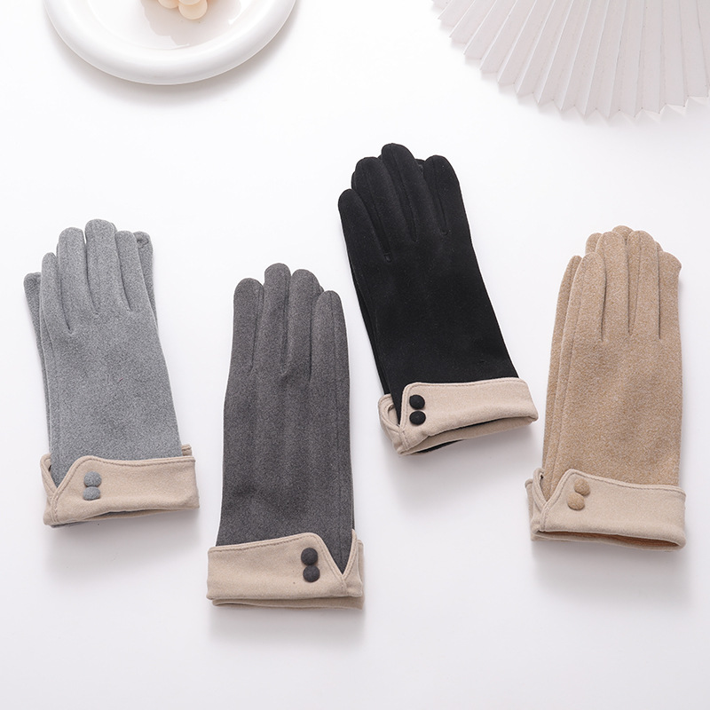 Gloves Ladies Autumn And Winter Warm Velvet Driving Riding Windproof Touch Screen Gloves Five Finger Finger Gloves Wholesale