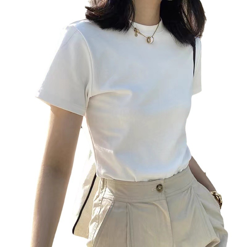 重磅正肩短袖白色t恤女装圆领夏季内搭打底衫2024年体恤女士上衣1白底实物图