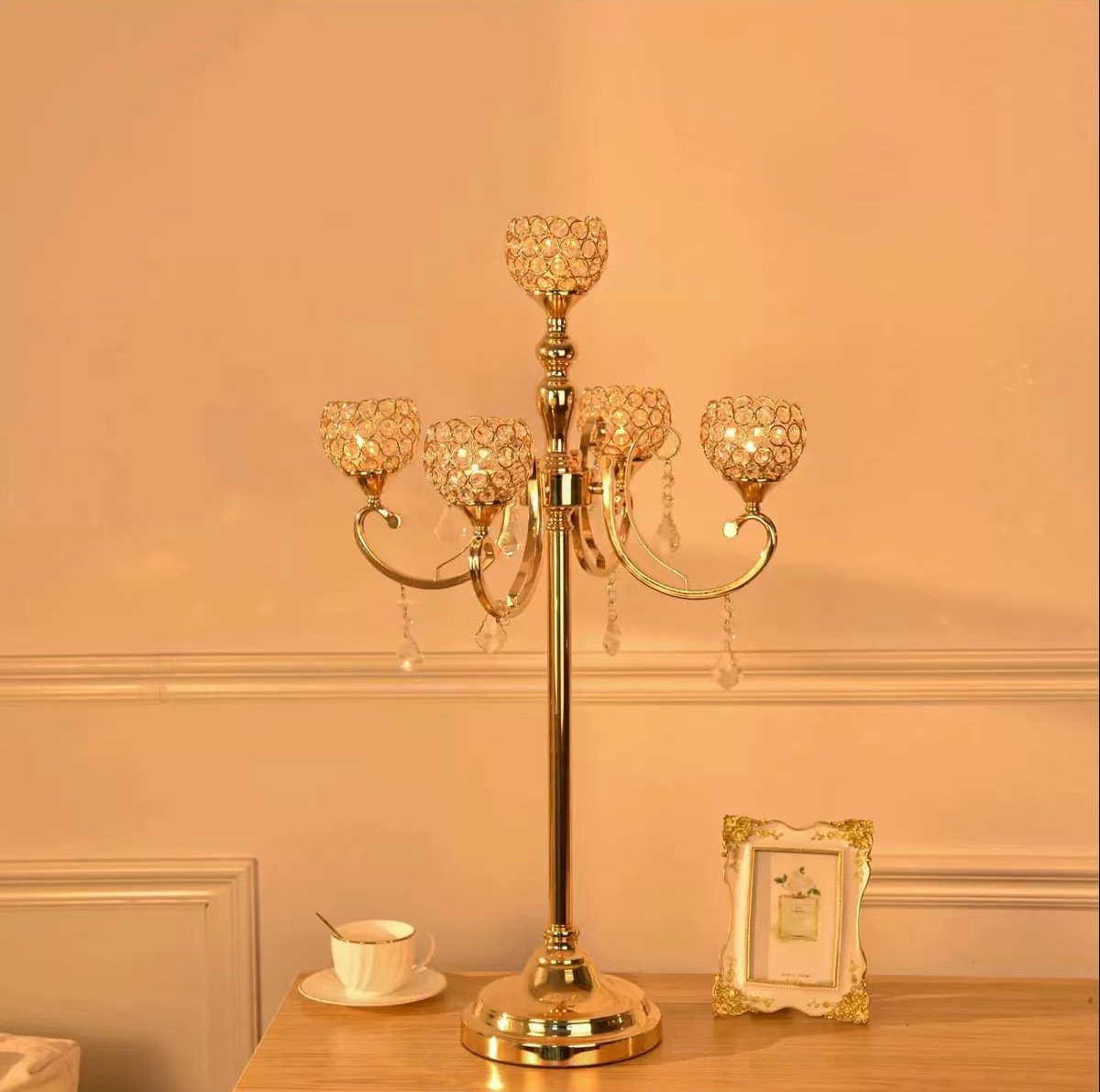 Cross-Border Sales Of Wedding Props Dream Crystal Tree Runway Road Lead 5 Candlesticks Vintage Ornaments Iron Candle Candlesticks