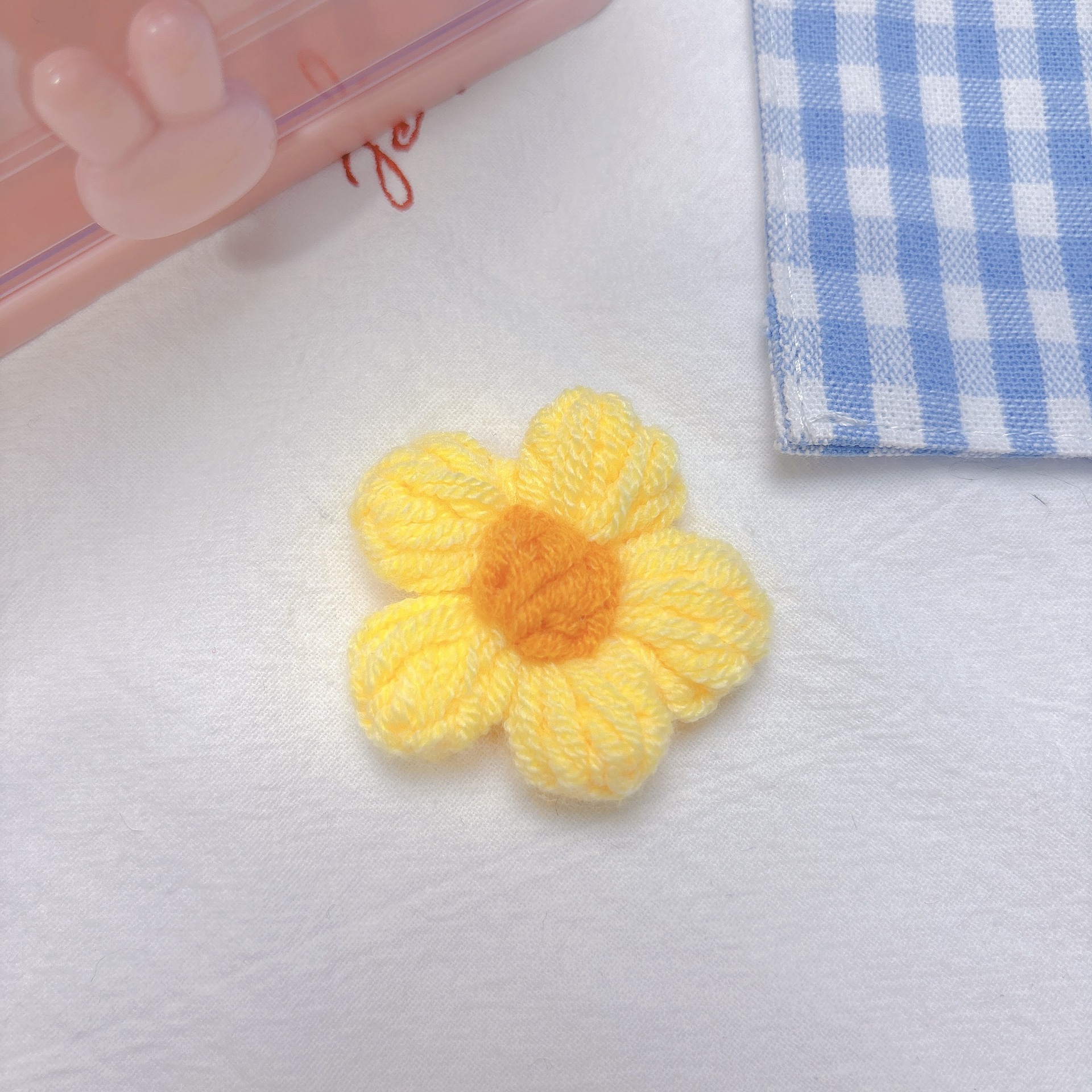 彩色针织泡芙小花配件毛线编织花朵diy儿童服装鞋袜帽子发夹配饰详情17