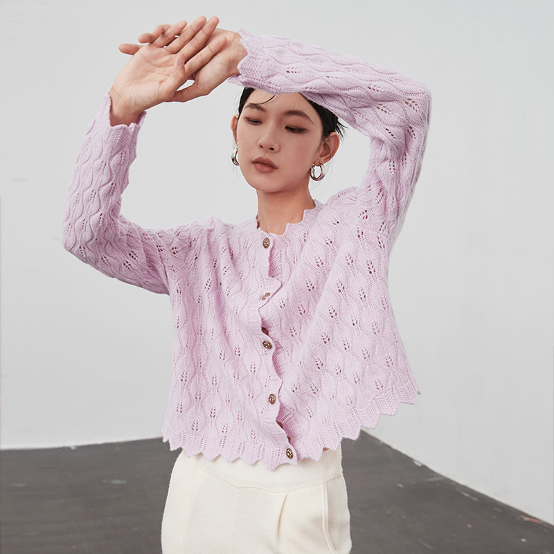 Exquisite and elegant all-wool top 22 early autumn women's wear with hollowed-out crocheted knitted cardigan for women, short sweater coat details Picture