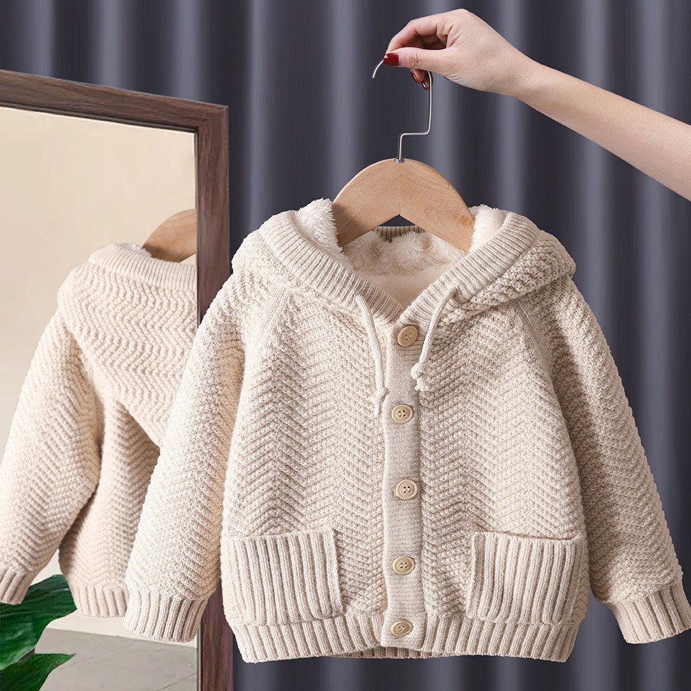 2023 New Autumn and winter collection: Thickened hooded lambskin and fleece jacket for girls, baby cardigan