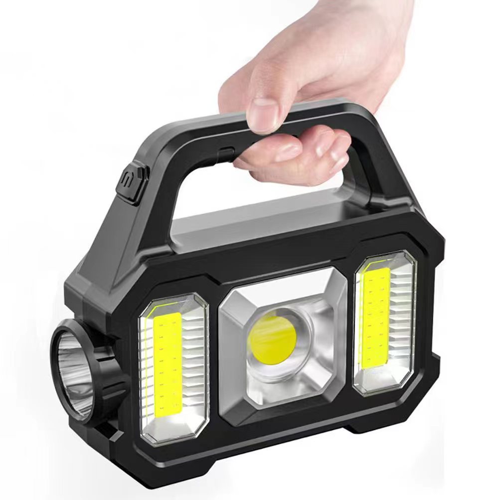 Cross-Border Multi-Function Searchlight Outdoor Waterproof Solar Charging Treasure Flashlight Cob Hand Lamp Wholesale Specification drawing