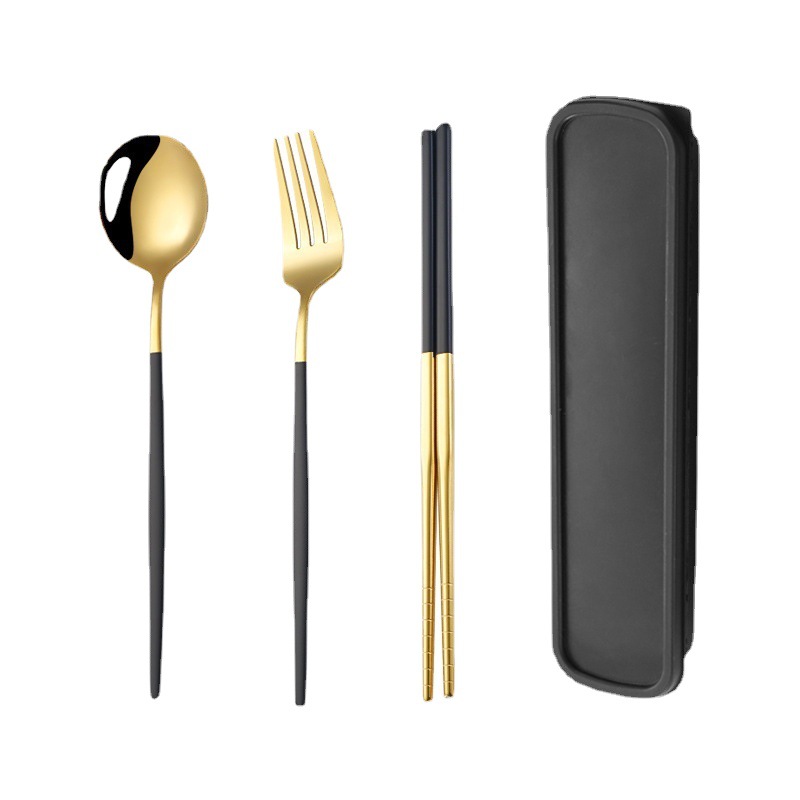 不锈钢便携餐具叉勺筷葡萄牙西餐具三件套装户外学生餐具套装礼品白底实物图