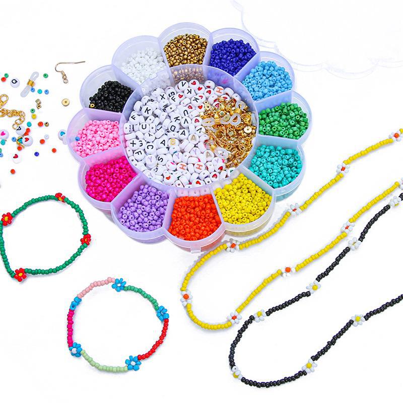 Solid Color Rice Bead Glass Rice Bead Wire Letter Bead Fringe 12 Color Combination Set Glass Bead Diy Jewelry Accessories details Picture