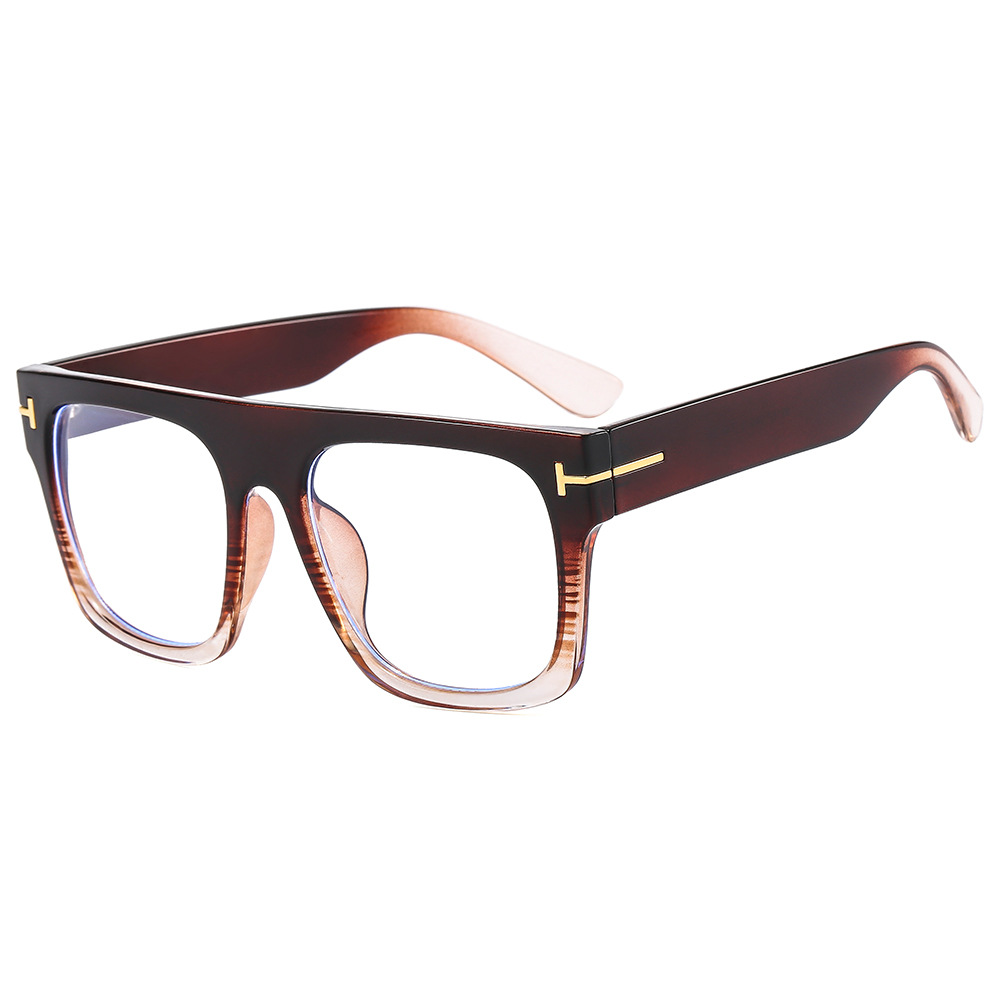 2023 New flat light lens anti-blue light large frame optical frame, European and American trendy and fashionable 95167 T-shaped square glasses frame Item Picture