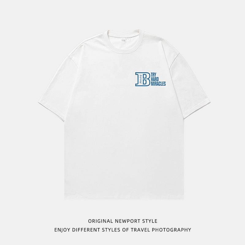 Korean Road Men's clothing American retro letter print T-shirt, new summer street trend loose round-neck short-sleeved T-shirt q Item Picture