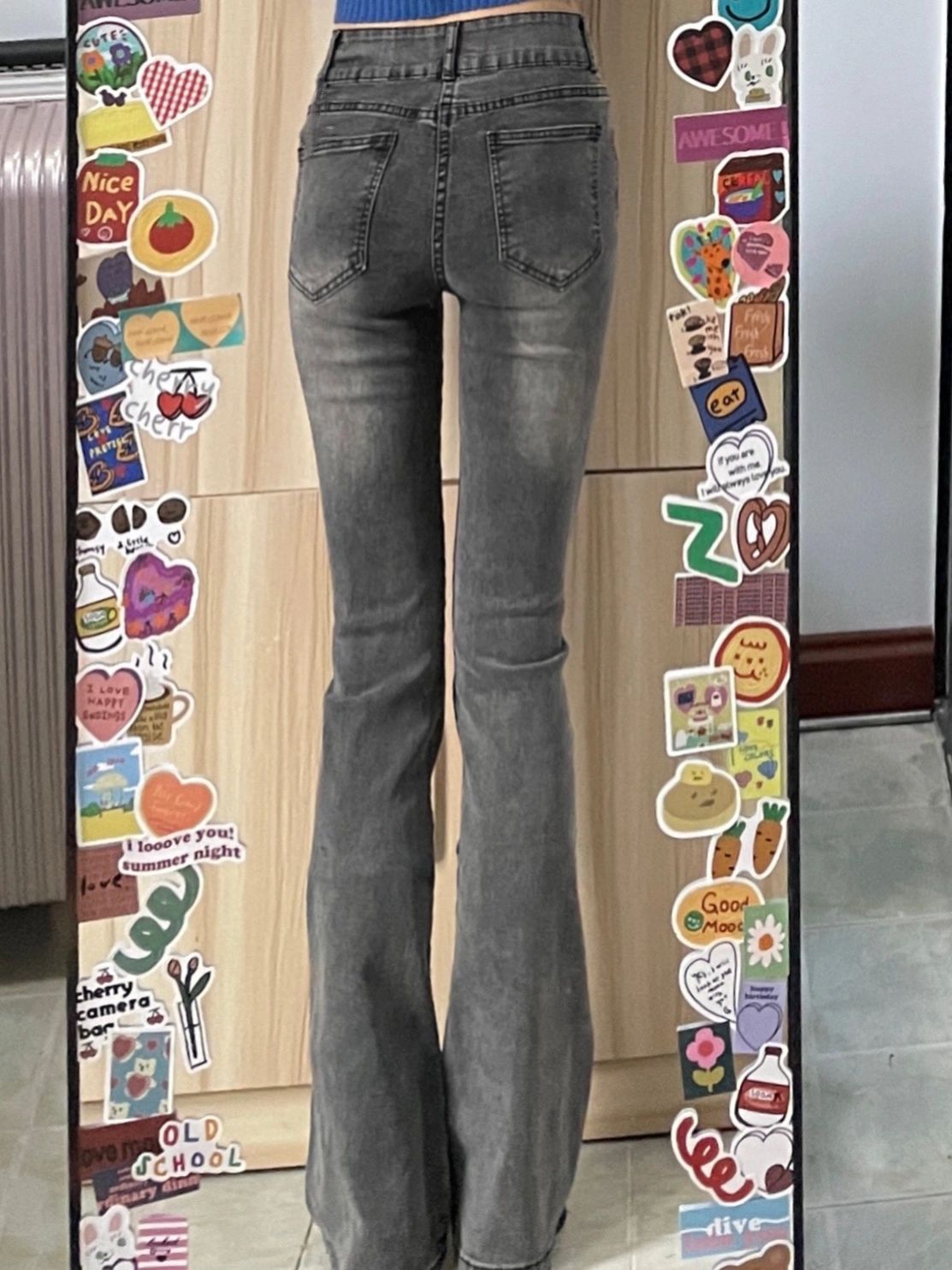 American high street jeans, women's slightly flared, hot girls' slimming flared pants, high-waisted wide-leg pants, petite floor-length pants, ins Item Picture