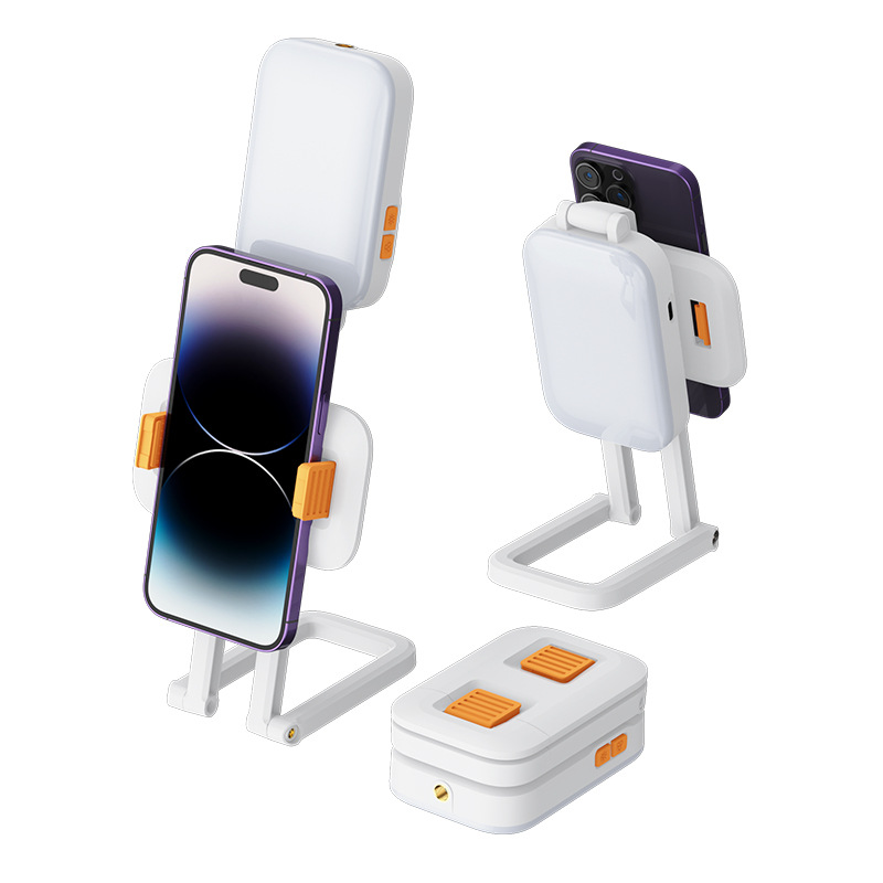 CYKE一体式桌面手机支架口袋灯便捷户外手持直播补光灯RGB摄影灯白底实物图