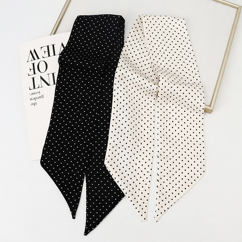 Polka Dot Small Silk Scarf Women's South Korea Spring Summer Printed Tie Bag Silk Scarf Long Senior Sense Tie Hair Streamer Headband Wholesale details Picture