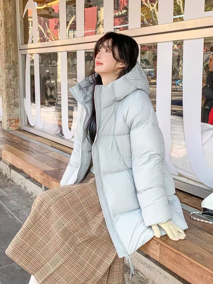 连帽外套女白鹅绒面包服张贝贝中长款加厚羽绒服泡芙云朵黑色氨纶详情14