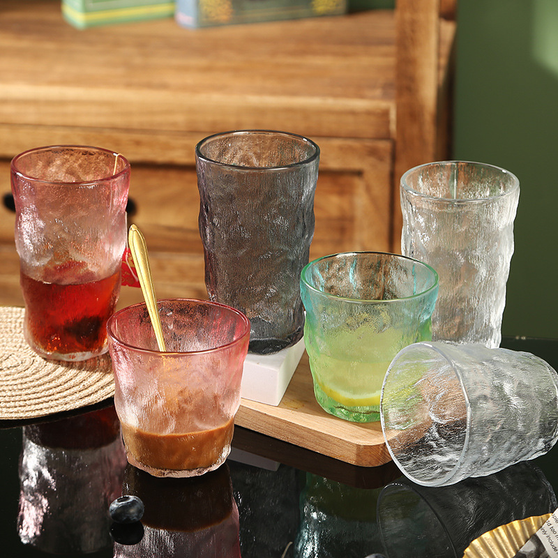 现货冰川纹玻璃杯子网红ins风创意水杯啤酒饮料咖啡杯家用礼品杯