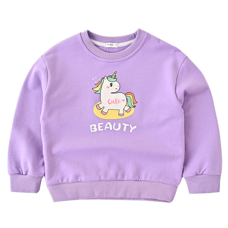 Children's cartoon fur loop hoodie, girls' pure cotton threaded collar long-sleeved base shirt, new spring and autumn baby clothing Item Picture