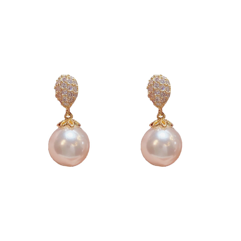 S925 Silver Needle Delicate Small Micro-Inset Zircon Water Drop Pearl Earrings Women Fashion Light Luxury Elegant Earrings Item Picture