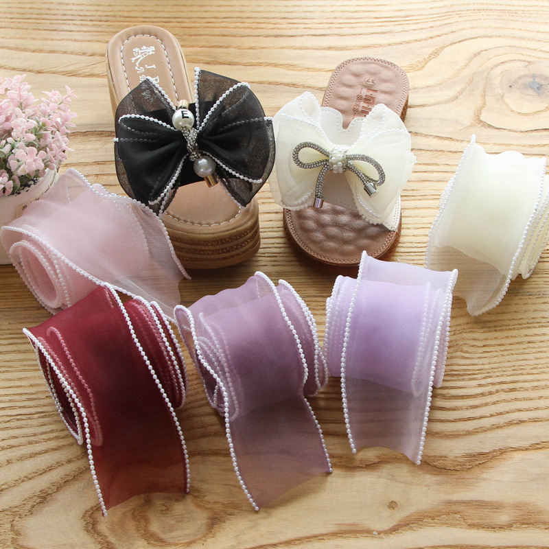 Pearl Thread Cuffed Yarn Diy Hairpin Bow Packing Material 6Cm Wide Meteor Fishtail Wave Snow Gauze Band Specification drawing