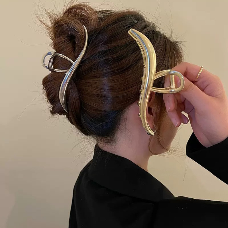 波浪一字金属大号抓夹鲨鱼夹发夹后脑勺盘头发夹子头饰发卡新款图