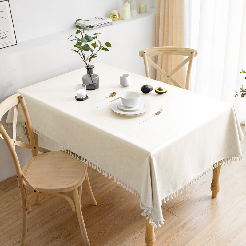 Simple Tassel Tablecloth Light Luxury Style Solid Color Coffee Table Cloth Waterproof Dust Cotton Linen Table Cloth Rectangular Household