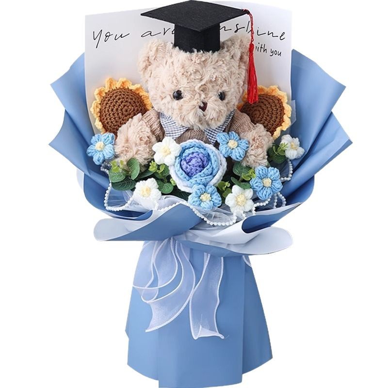 国潮创意中高考仿真向日葵玫瑰花束可爱公仔熊玩偶手捧花儿童毕业礼物详情图5