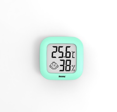 Mini thermometer and hygrometer with smiling face and double-sided tape details Picture