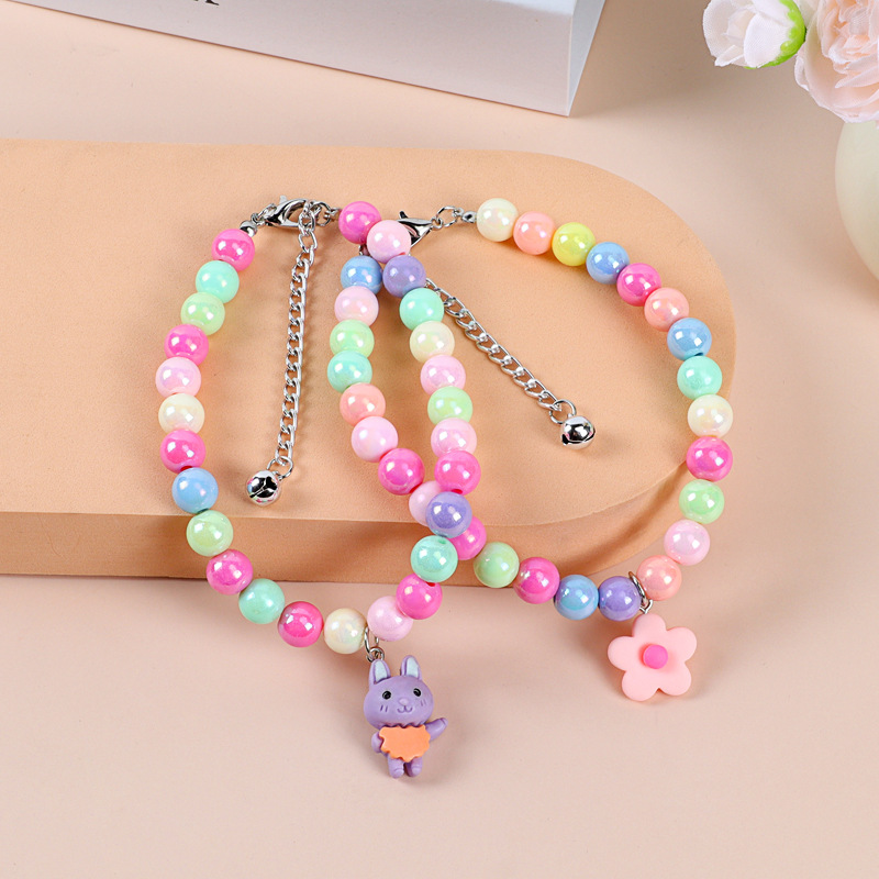 New cute pet beaded necklace with bells, macaron-style small dog teddy Bichon Frise colorful collar Specification image