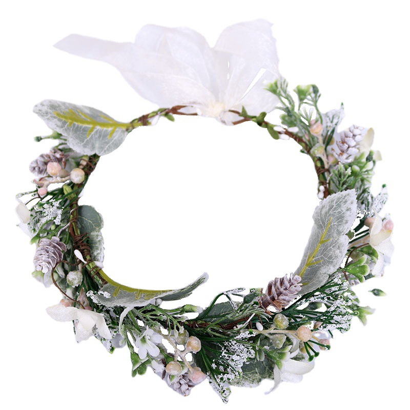 Garland bride headwear, green leaf simulation hair band, seaside vacation travel photos, spring flower hair band accessories Item Picture