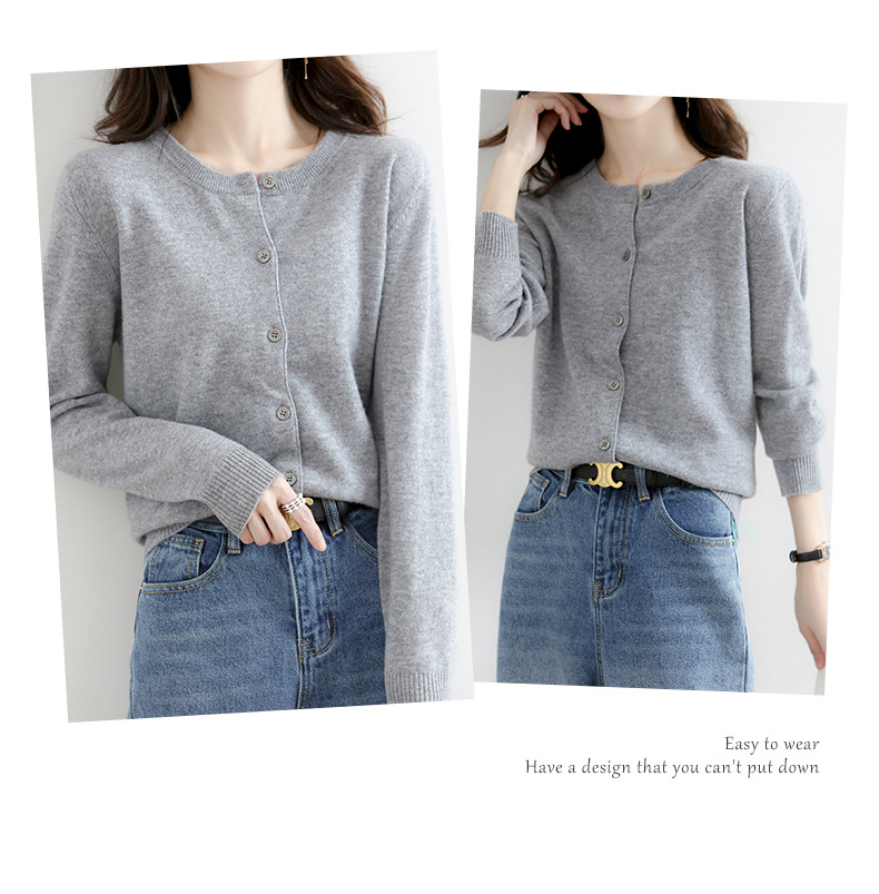 新款圆领针织开衫女减龄毛衣开衫大码跨境外套女春秋开襟衫高级感详情9