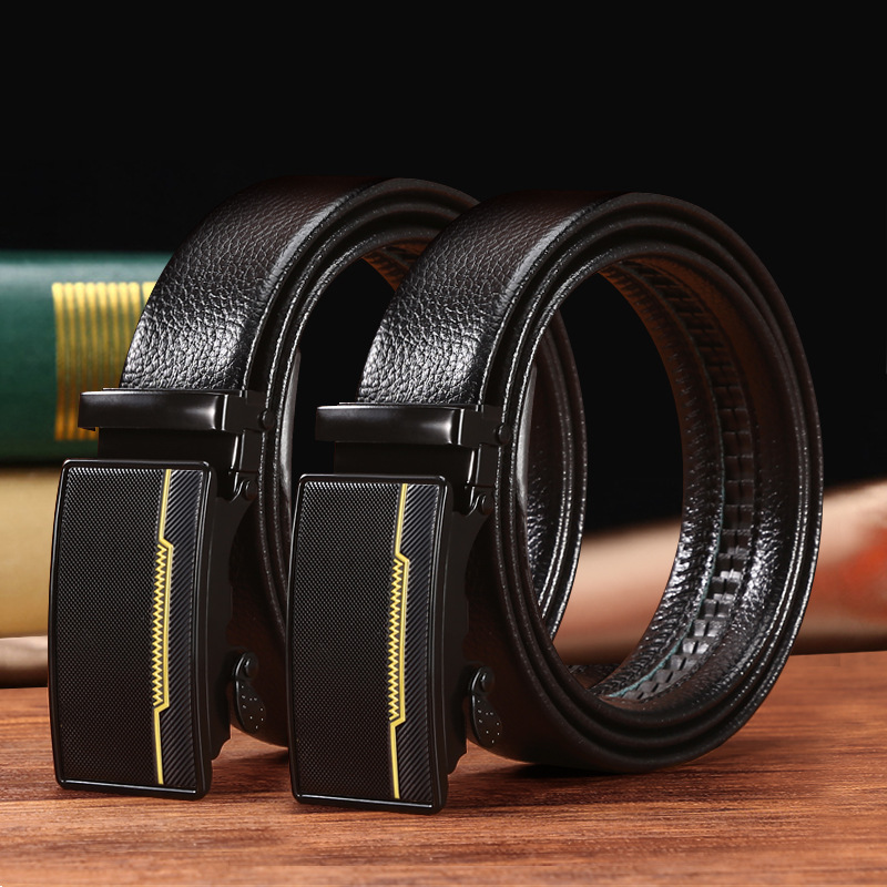 Wholesale of business men's automatic buckle belts, fashionable and versatile lychee-patterned belts, available in stock at street stalls
