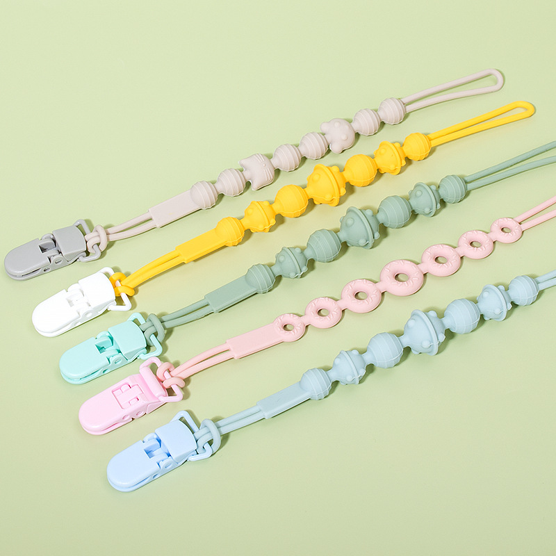 Cross-border new baby food-grade silicone pacifier chain, baby soothing teething ring, bite fun, prevent falling off, cute design details Picture