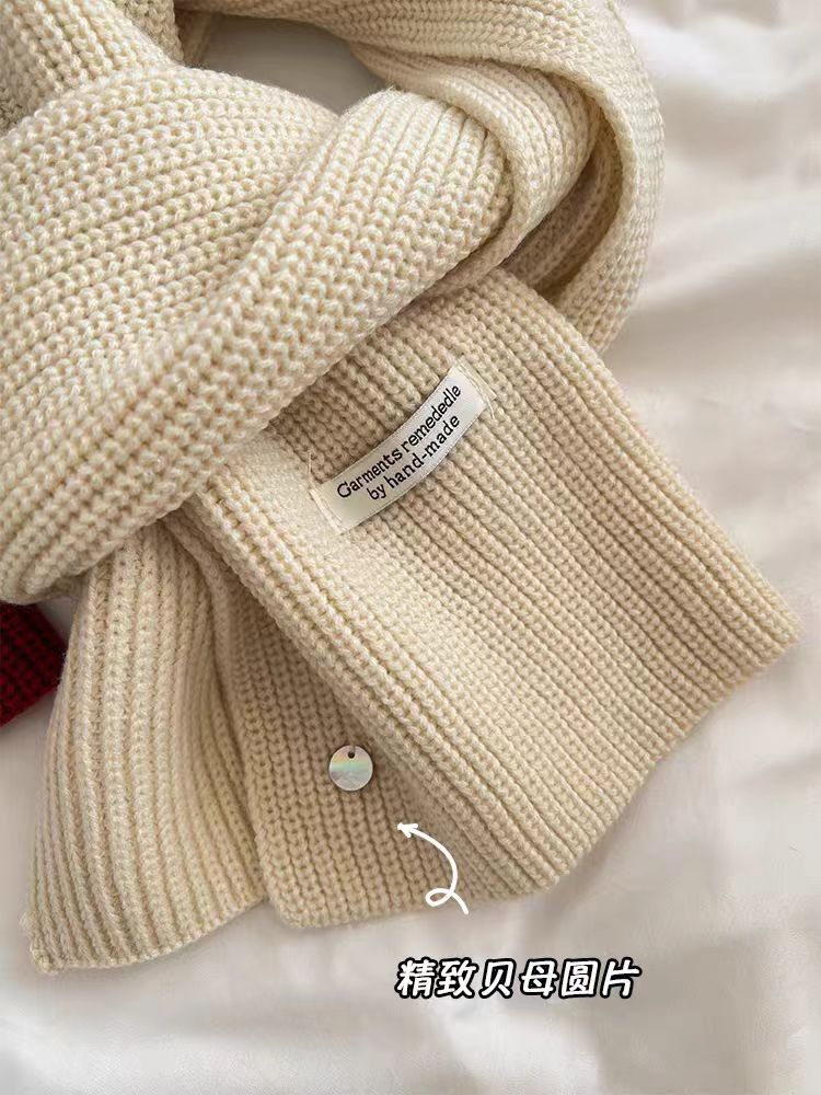 韩系绵羊毛针织毛线围巾女秋冬氛围感显白加厚保暖纯色围脖情侣款详情10