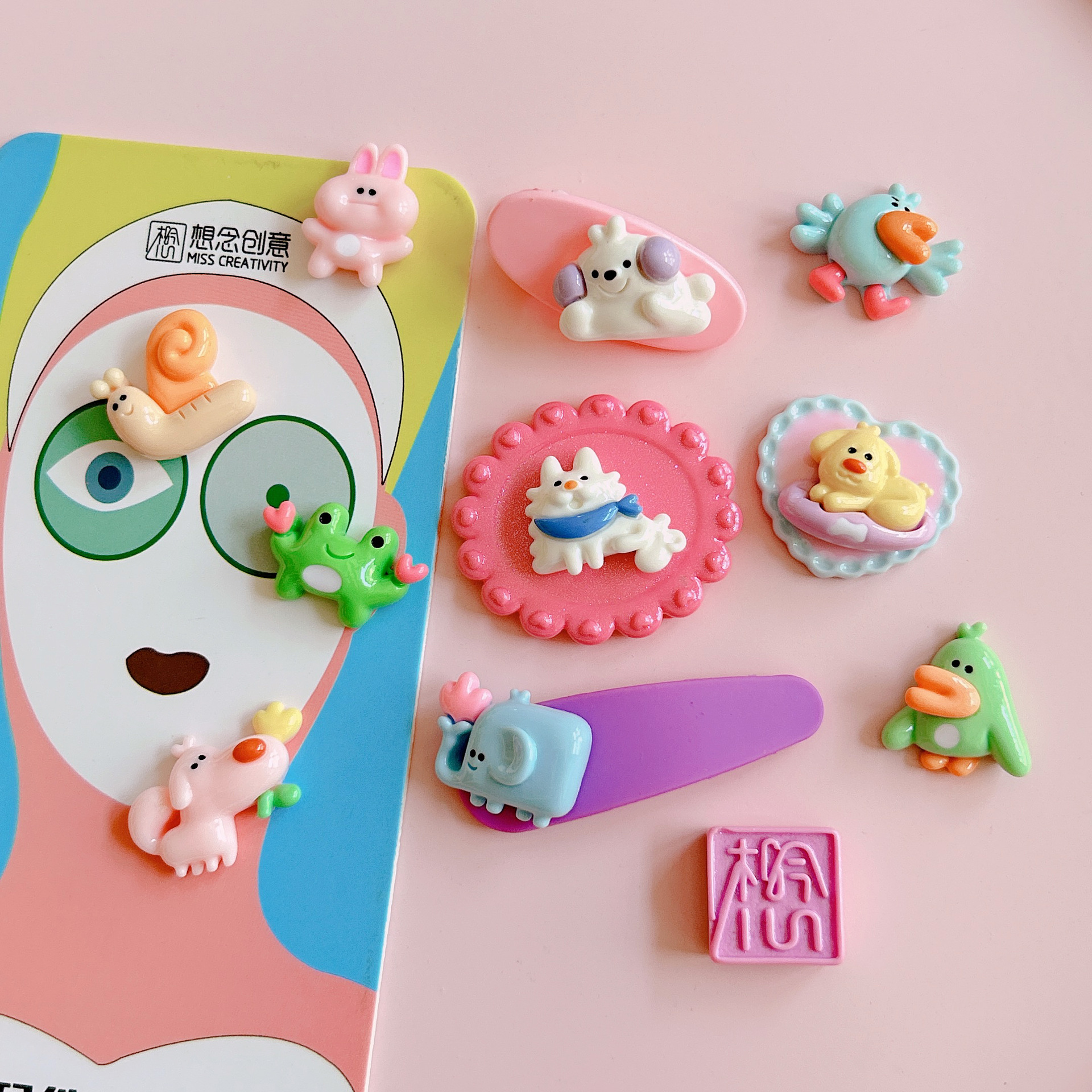 diy resin jewelry accessory stickers for mischievous animals such as snails, puppies, ducks, frogs, elephants and little rabbits details Picture