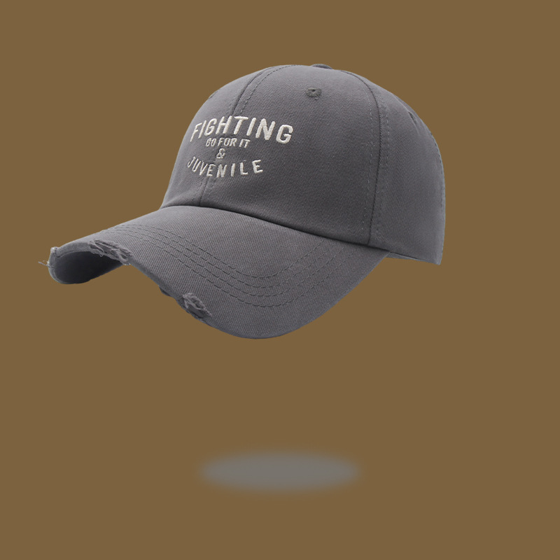 Korean Version Of Spring Hat Female All-Matching Face Alphabet Embroidery Torn Vintage Baseball Cap Outdoor Sunscreen Cap Male Application Scenario