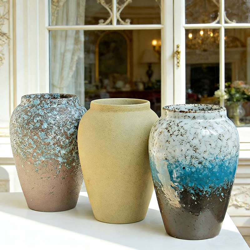 Fresh dopamine Forest Green retro ceramic vase, hydroponic fresh flowers, handcrafted glazed vase, home decoration piece Application Scenario