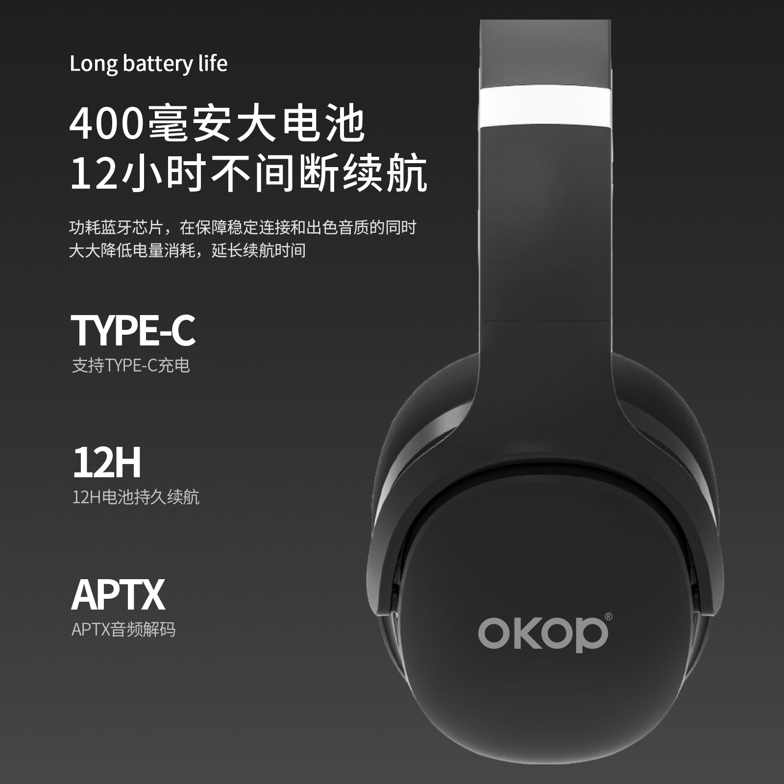 The H101 over-ear Bluetooth noise-cancelling headphones are waterproof, sweat-proof, suitable for cross-border sports, have an ultra-long battery life, and offer low latency for gaming details Picture