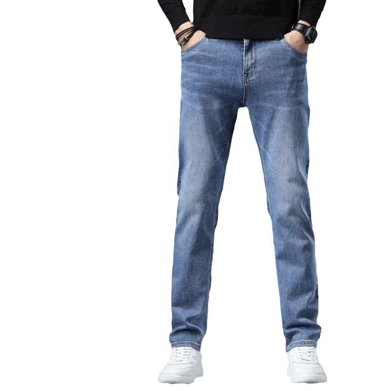 HR Men's Wear men's jeans, men's fleece straight-leg high-end trendy brand men's pants, Korean-style casual stretch pants men's autumn and winter Item Picture