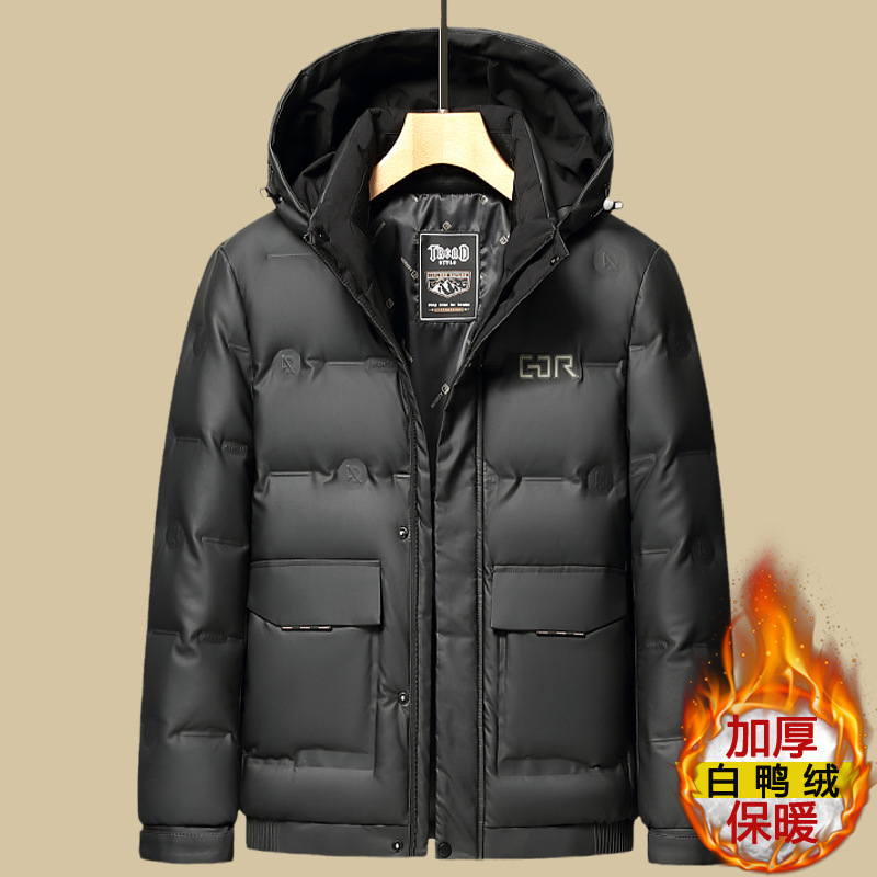 Thick down jackets for middle-aged men in winter, hooded warm leather jackets, windproof and cold-proof winter leather jackets for men Application Scenario