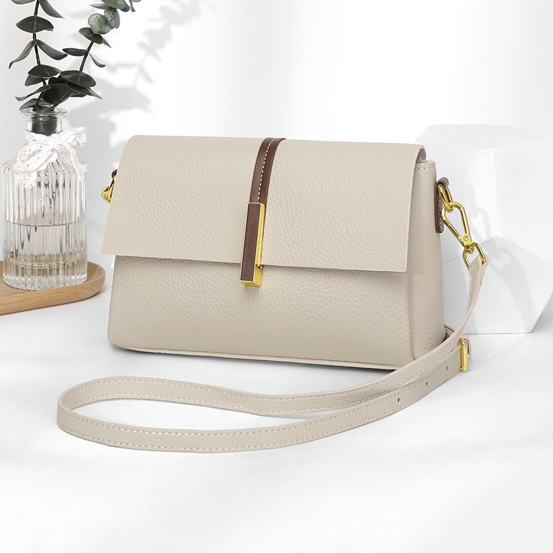 真皮斜挎包包女2025新款潮百搭大容量腋下包荔枝纹牛皮防盗单肩包