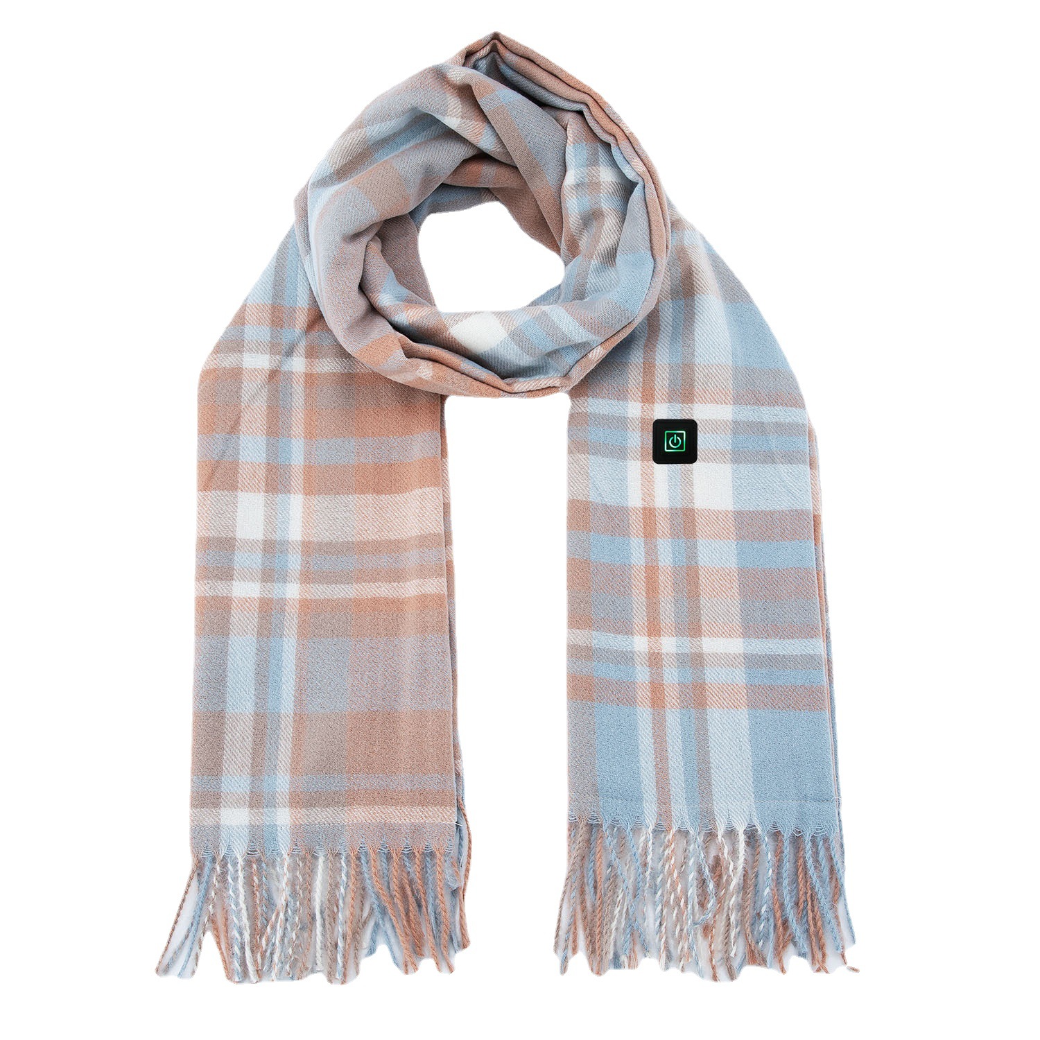 Fashion Plaid Pink Imitation Cashmere Heating Scarf Female Sweet Electric Bib Tassel Heated Scarf Factory Cheap Item Picture