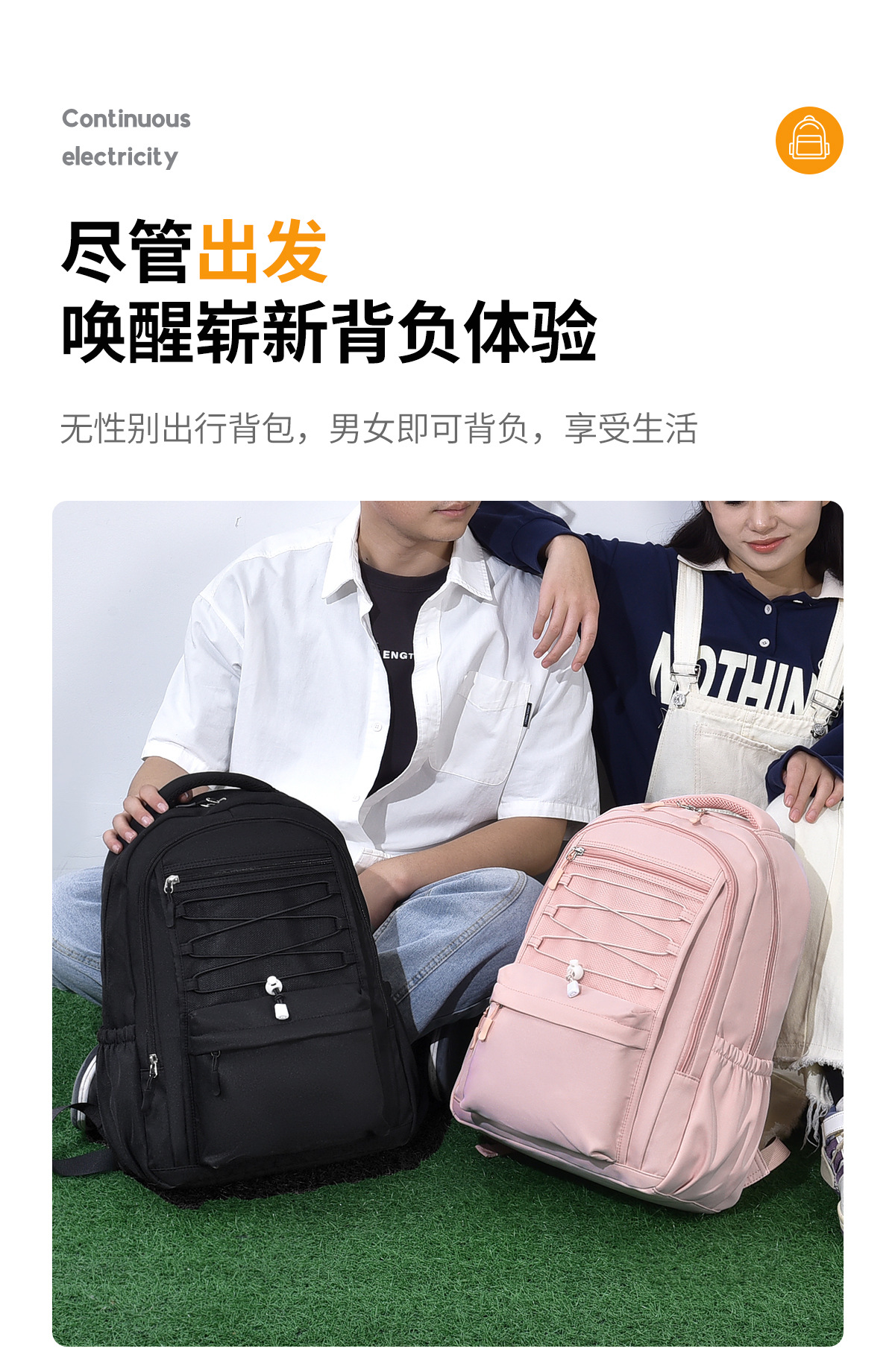 飞莎休闲简约学生书包男加厚蜂巢背包防泼水牛津布双肩包女可印lo详情6