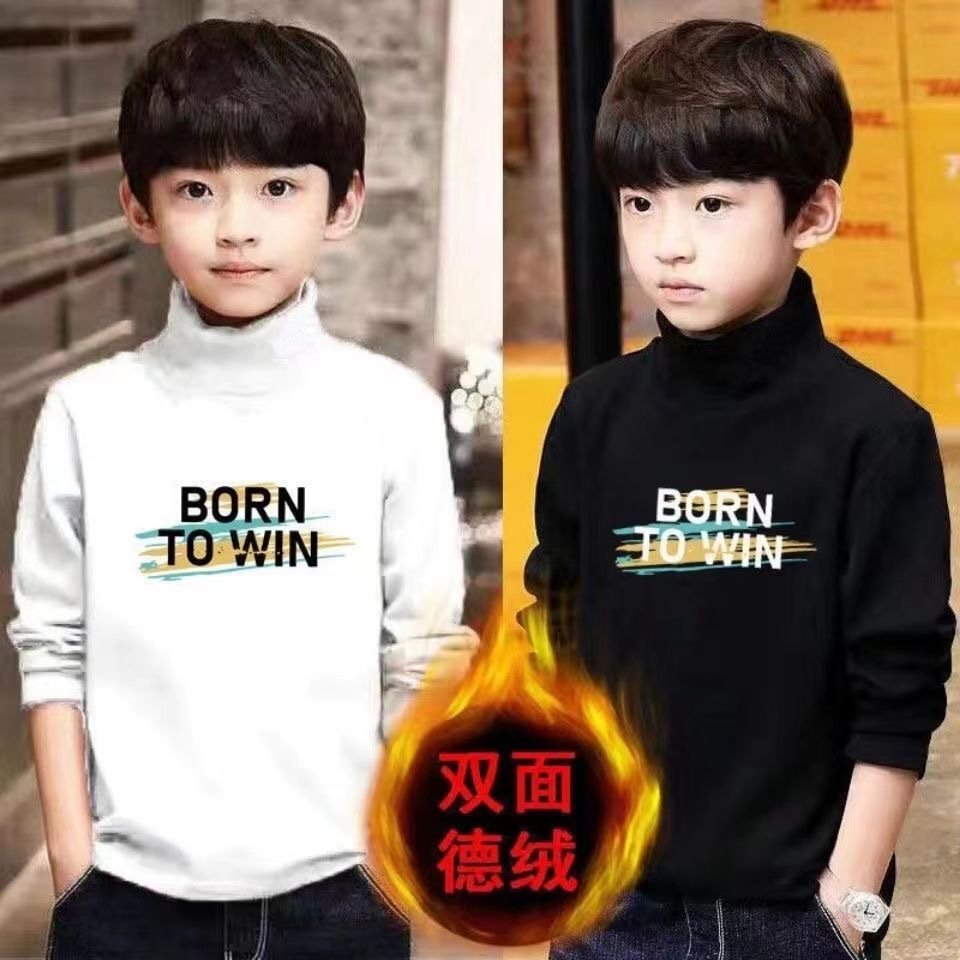 The long-sleeved German velvet base shirt for boys, the semi-high-neck T-shirt for children in autumn and winter, and the trend of wearing warm and stylish long Johns inside pic 7