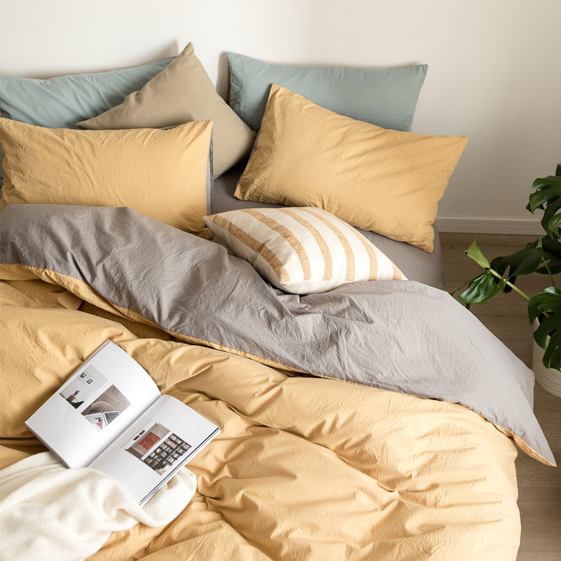 X1aw Simple Plain 40 Cotton Combed Cotton 4-Piece Contrasting Color Double Mix Cotton Double Bed Kit Item Picture