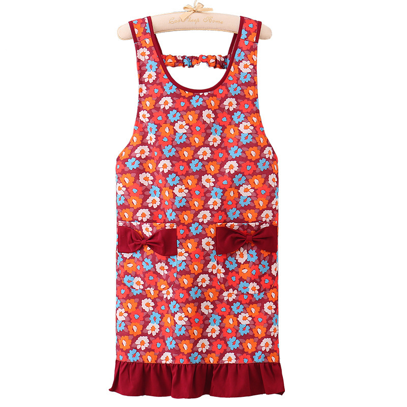 【 Chi Jia 】 Fashionable small floral cotton and linen apron for home cooking, oil-proof, stain-proof and dirt-resistant work clothes Item Picture