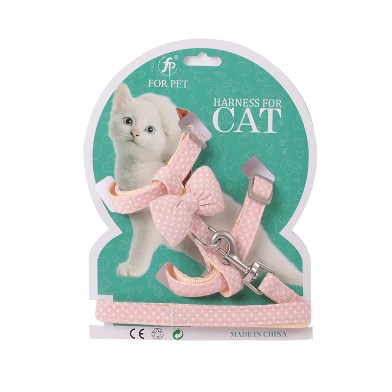 工字型猫咪胸背带牵引胸背带宠物猫链子蝴蝶结防挣脱外出遛猫绳