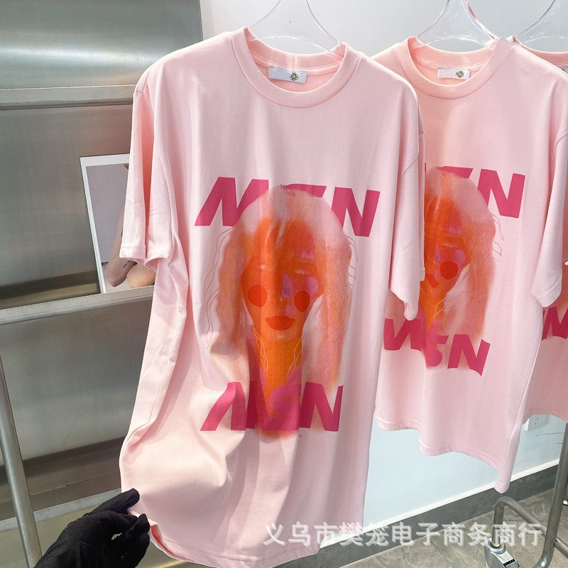 JN BO/22ss夏日新款小众买手店设计师MS6粉色少女人像印花短袖T潮