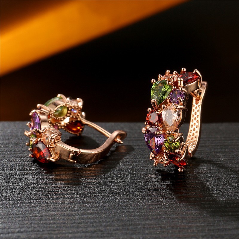 Mona Lisa earring, a best-selling crystal zircon fashion rose gold earring in Europe and America, zircon earrings, cross-border earrings details Picture