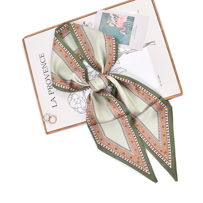Summer New French Vintage Small Checkered Edge Pattern Printed Double Long Diagonal Small Scarf Scarf Headband details Picture
