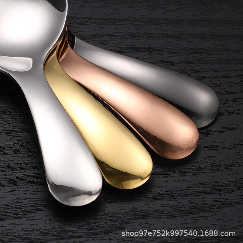 创意304不锈钢勺子短柄儿童勺叉宝宝吃饭训练喝汤网红雪糕小圆勺详情图3